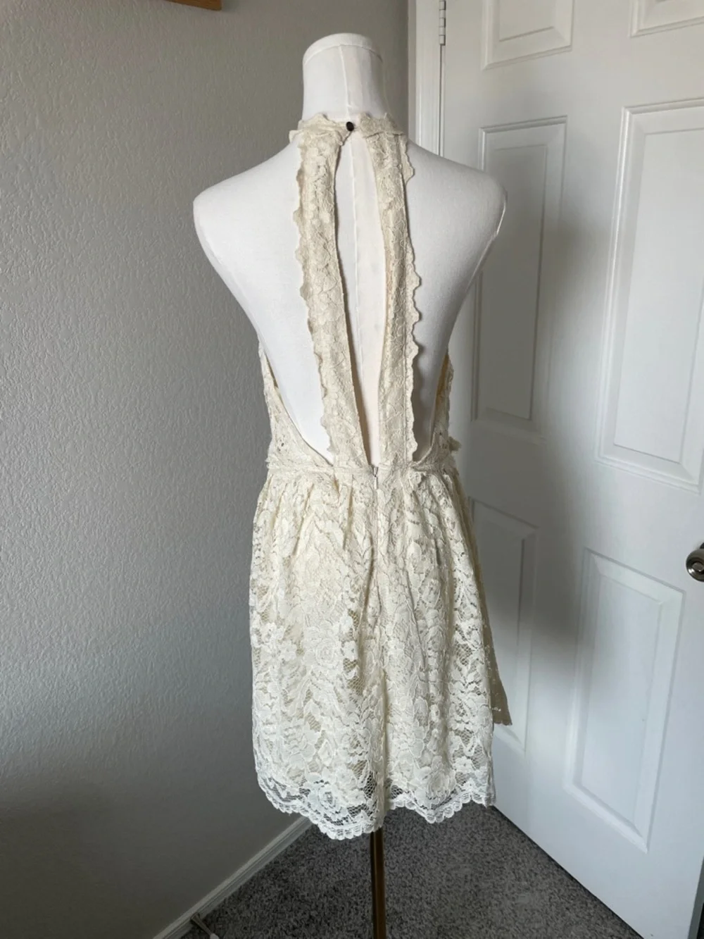 Free People Ivory Lace Backless Halter Mini Dress - Picture 5 of 5